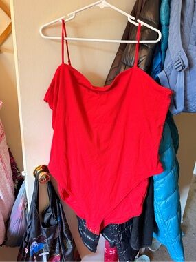NWOT Old Navy Bright Red Ribbed Spaghetti Strap Bodysuit